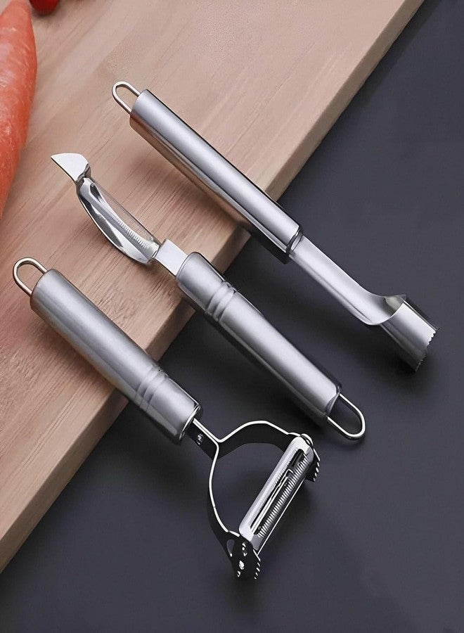 CHAMELI 3pcs Stainless Steel Vegetable Peeler Set Includes Apple Corer, Straight Julienne Peeler, Veggie Cutter & Slice - Image 1